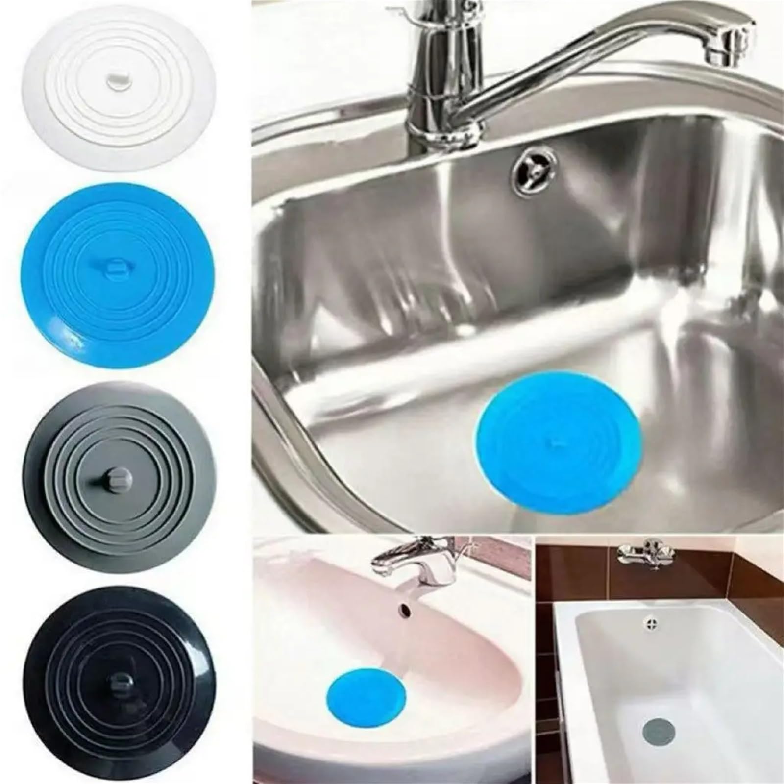 Tapon Bañera Tapón de bañera Silicona Grande 3 Piezas 15 cm | Cubierta de drenaje a prueba de fugas, fregadero, bañera for el pelo, tapón plano, accesorios de baño(Grey)