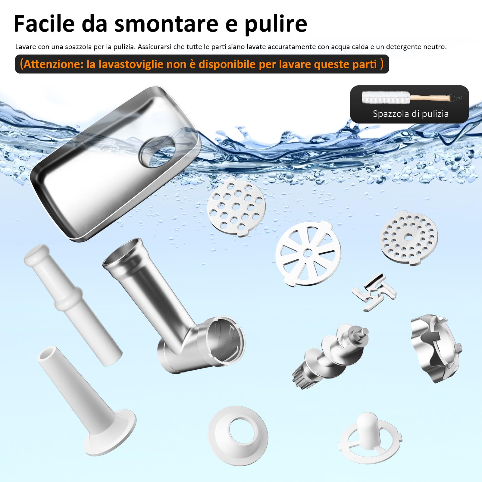 STANEW 3500 W tritacarne elettrico, 3 in 1, con 3 piastre in acciaio inox, Kubbe e 3 tubi per farcire per salsicce, capacità 3,5 kg/min,3 lame, Propower motore in rame