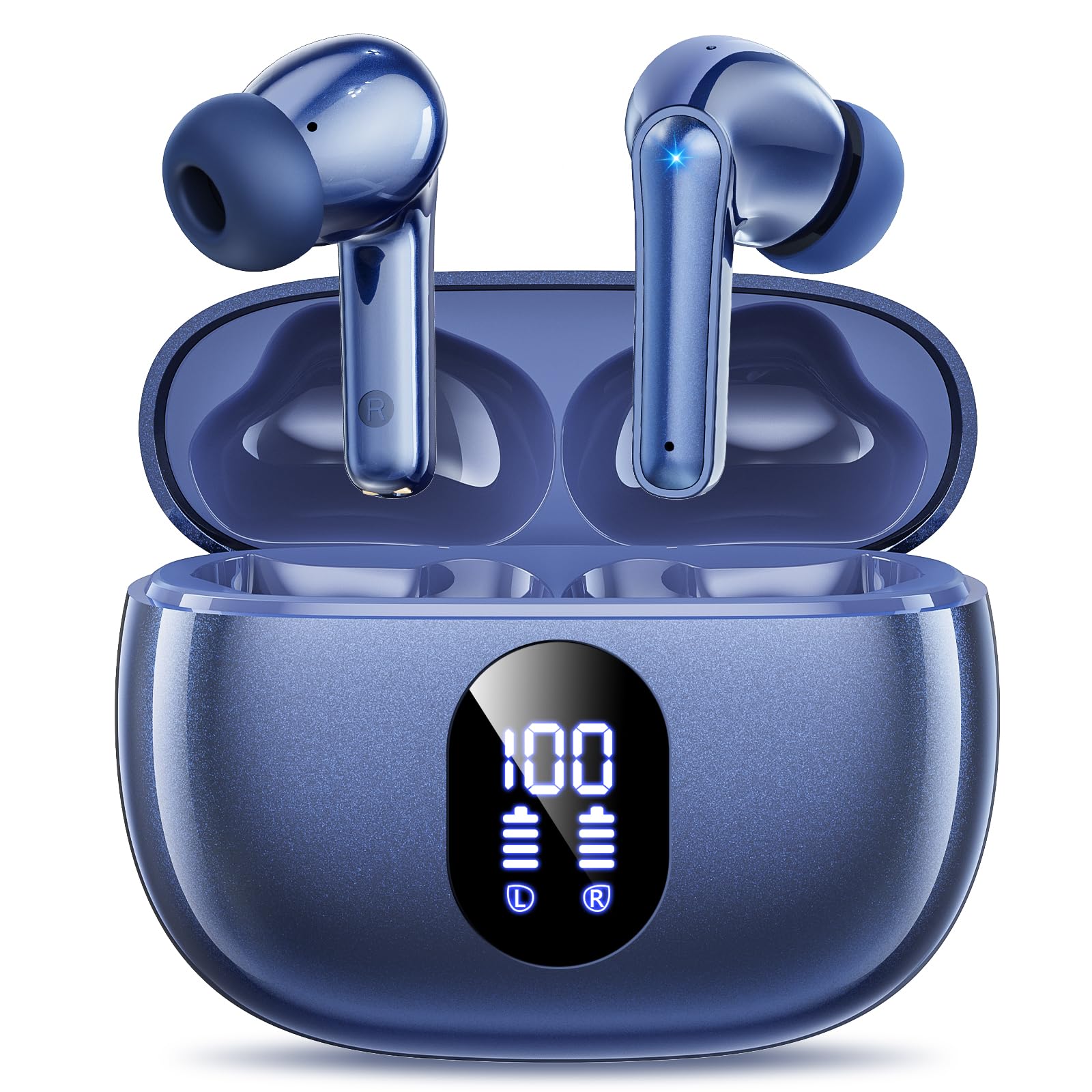 ZZU Bluetooth Kopfhörer Kabellos Bluetooth 5.4, In Ear Kopfhörer mit 4 ENC Mikrofonen, HiFi Tiefbass, LED Anzeige, 48 Std Spielzeit, IPX7 wasserdicht, Wireless Earbuds für Sport, Workout blau