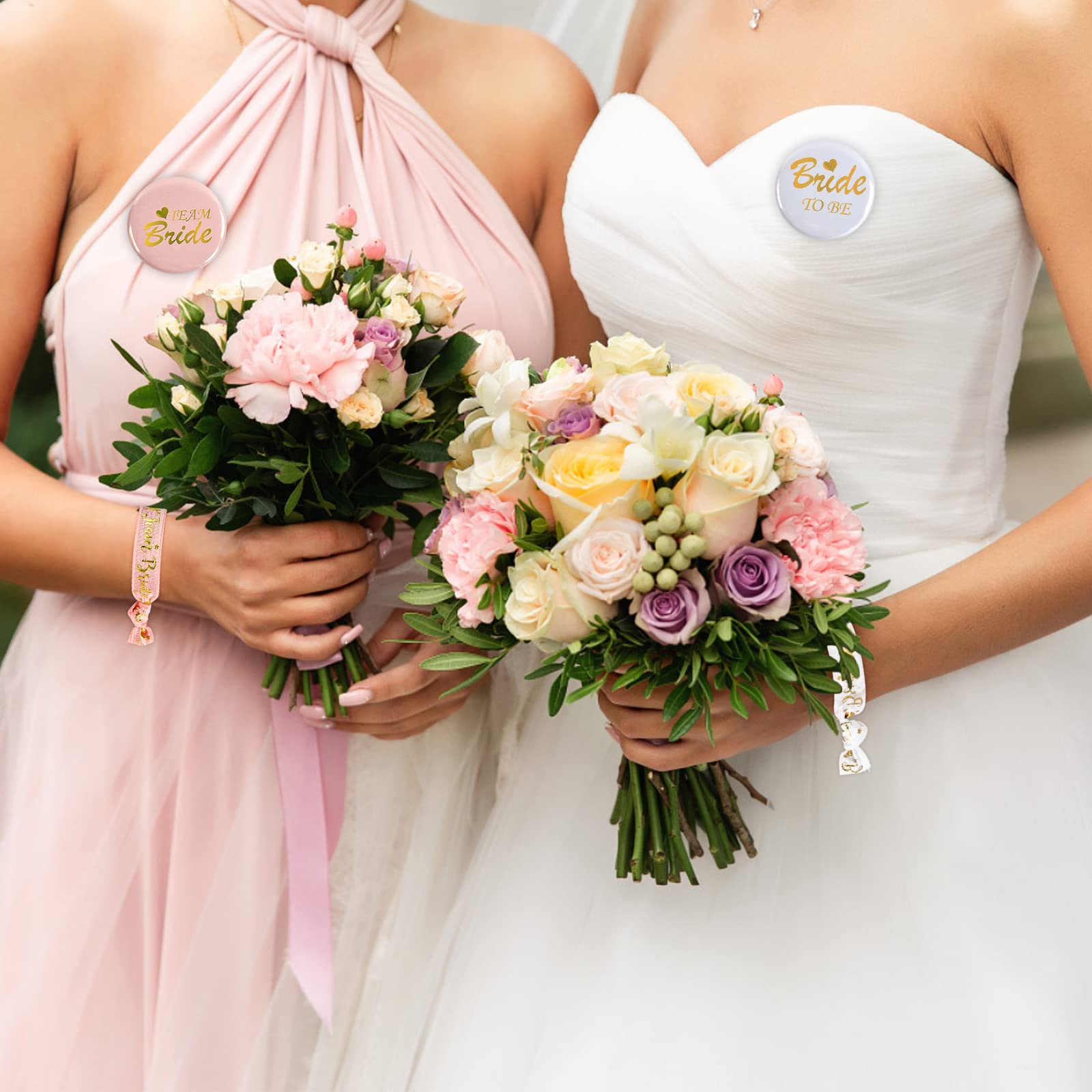 Ensemble 10 Bracelets EVJF Team Bride - Décoration Mariage Enterrement Vie Jeune Fille Rose Et Blanc