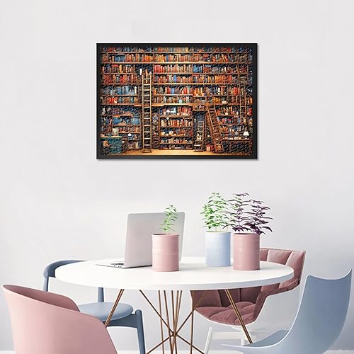 Miniatura 6 de Vintage Library - Rompecabezas de 1000 piezas para adultos, estantería llena de muchos libros, rompecabezas de collage de aprendizaje y educación,