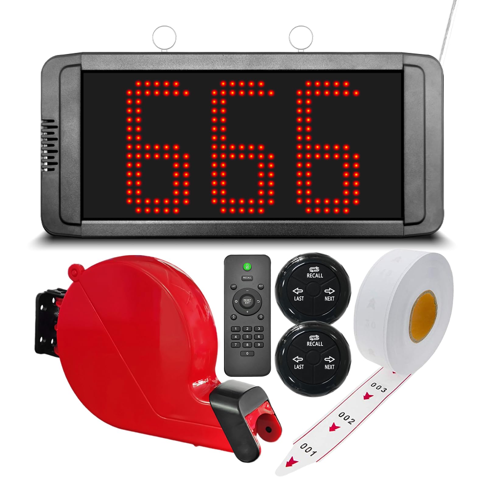 Take a Number System Wireless Queue Calling System with 1 LED Display 2 NEXT Call Button 1 Ticket Dispenser 3-Digit Ticket Roll 000-999