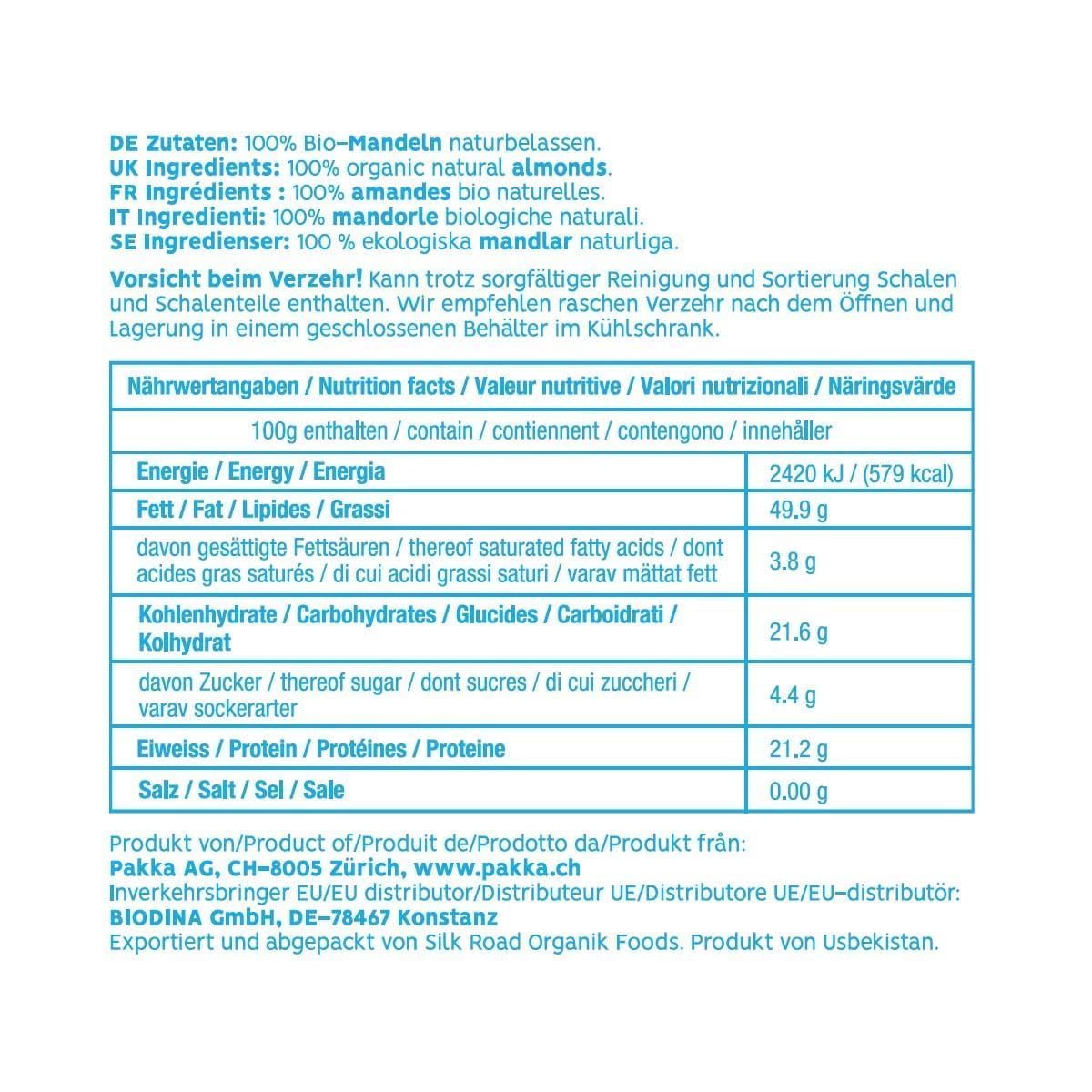 PAKKA - Bio Fairtrade Mandeln - rohe wilde Bergmandeln 1kg, Öko Mandelkerne mit brauner Haut, wildgesammelt direkt von Kleinbauern aus Samarkand in Usbekistan, vegan, Familienpackung, 1000g (1er Pack)