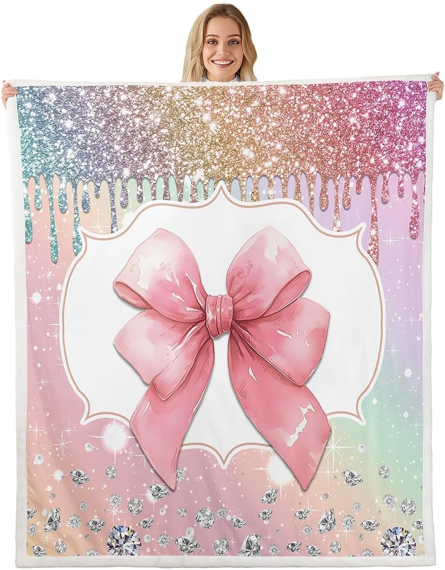 Erosebridal Western Cowgirl Queen Size 90''x90'' Blanket Cowboy Western Horseshoe Blanket for Kids Girls Pink Room Decor, Boho Stripes Cow Print Fuzzy Blankets for Bed Couch