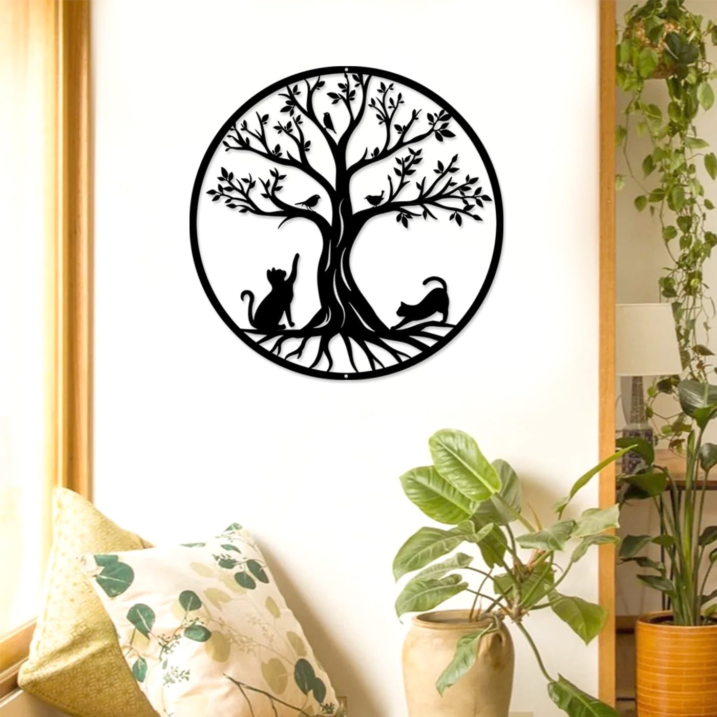 Luccyle Arbre de vie en métal Décoration,Art Mural en Métal,Art de l'arbre de Vie,Décorations intérieures et extérieures pour la Chambre à Coucher (Cat 50cm)