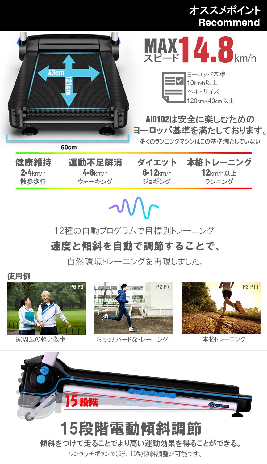 【取引完了】ＷＡＳＡＩ ランニングマシン　AI0102  おうちトレーニングに Amazon | WASAI(ワサイ) ランニングマシン ルームランナー AI0102 1km