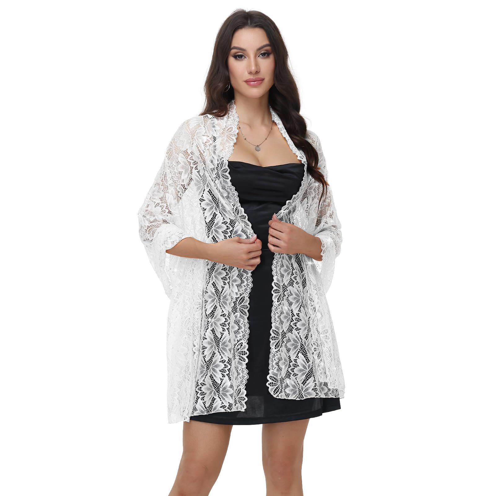Ladiery Sparkly Shawls and Wraps for Evening Dresses,Sequin Lace Wedding Shawl with Rhinestones, Formal Stole for Party