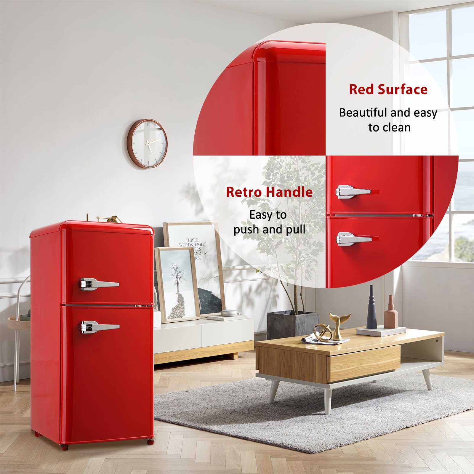 Axutl Retro Mini Fridge Refrigerator With Freezer Bedroom Dorm Red 3.5 Cu.Ft Compact Small For RV Apartment 2-Door Design on Fridge.com - View 6