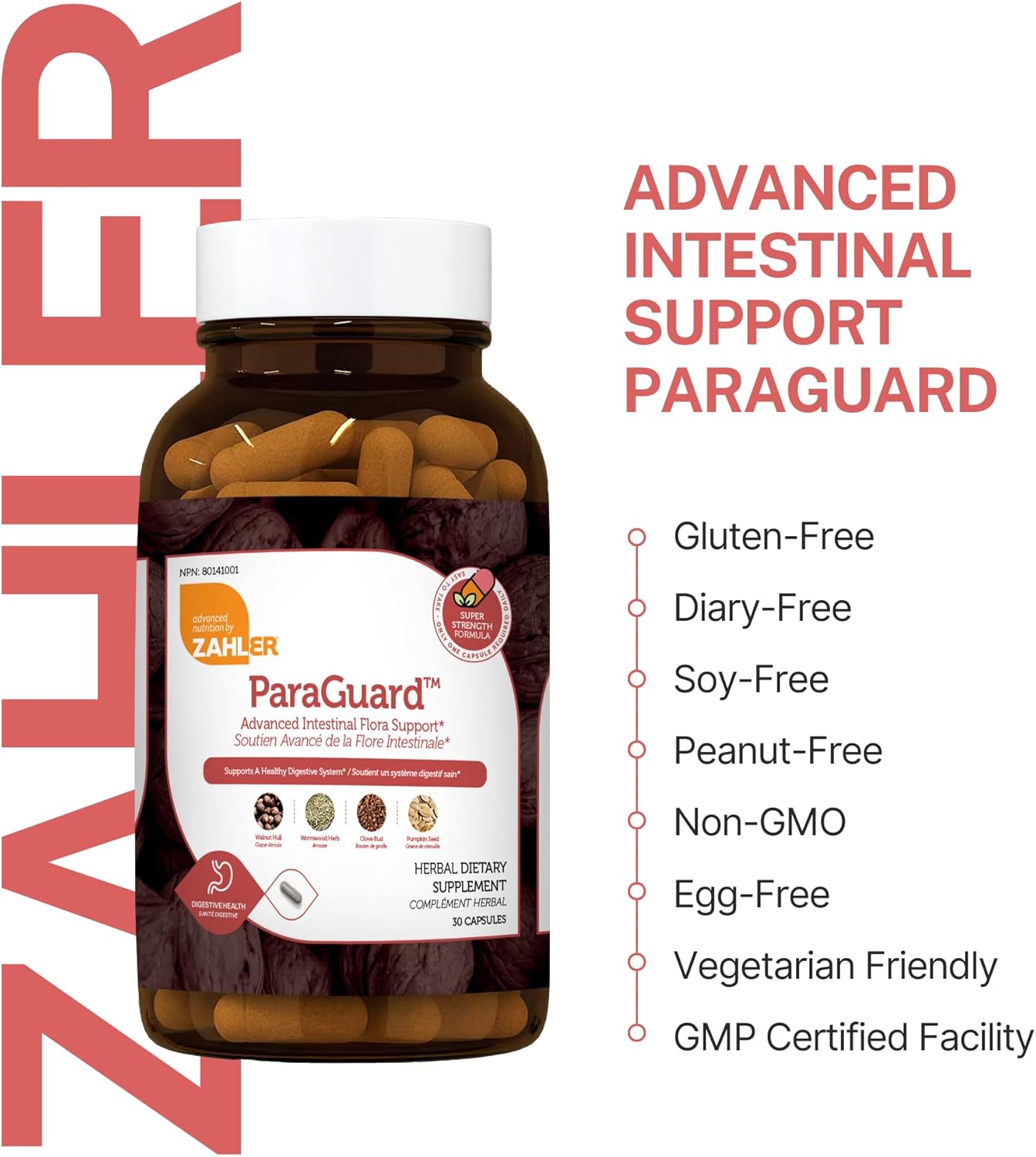 Zahler ParaGuard - Intestinal Health Support for Busy Adults - Contains Wormwood & Clove for Digestive Balance Support - Kosher, Gluten-Free, Non-GMO & Vegetarian Friendly - 30 Capsules