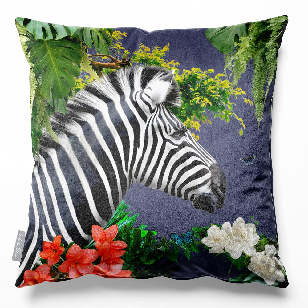 Izabela Peters Zara's Zebra - Graphite Cushions With Covers Included, Filled Cushion, Eco-Friendly Velvet Cushions, 45 Cm, Chair Cushions, Sofa Cushions, Seat Cushions, Large Cushions