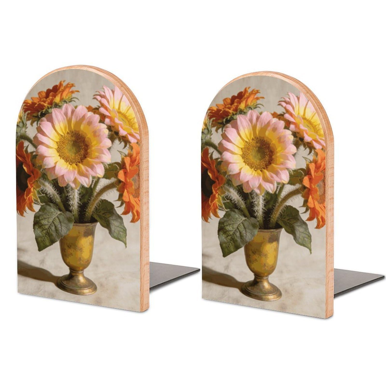 Sujetalibros de girasol vintage amarillos de madera antideslizante