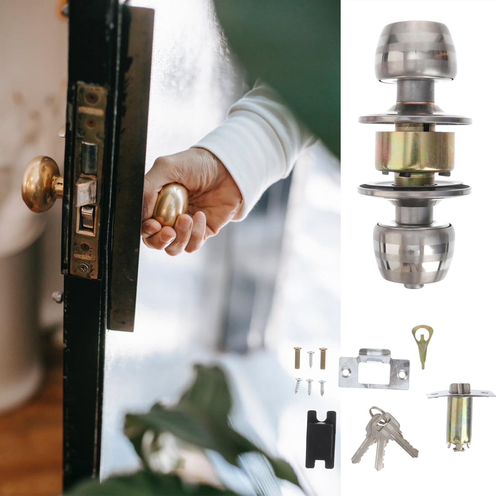 Serratura per porta scorrevole, Pomello sferico for serratura in acciaio inox, facile installazione, rotazione fluida, privacy, interni senza chiave, for bagno, camera da letto, studio