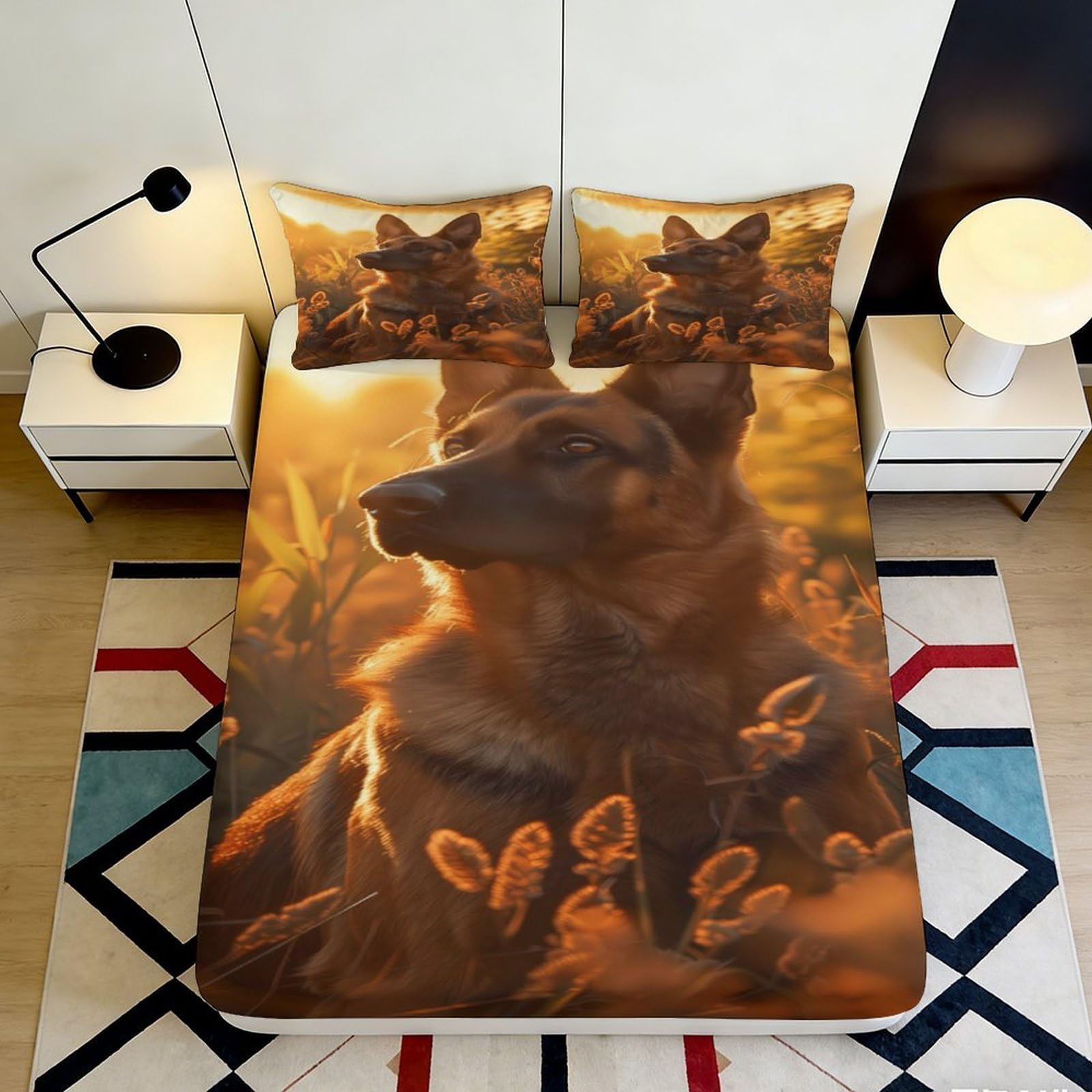 Jqzkxnhpbr Style-6 3D Printed German Shepherd Fitted Sheet Microfiber Soft Animal Art Bed Cover For Bedroom Dorm Mattress Decor 90X200x25cm