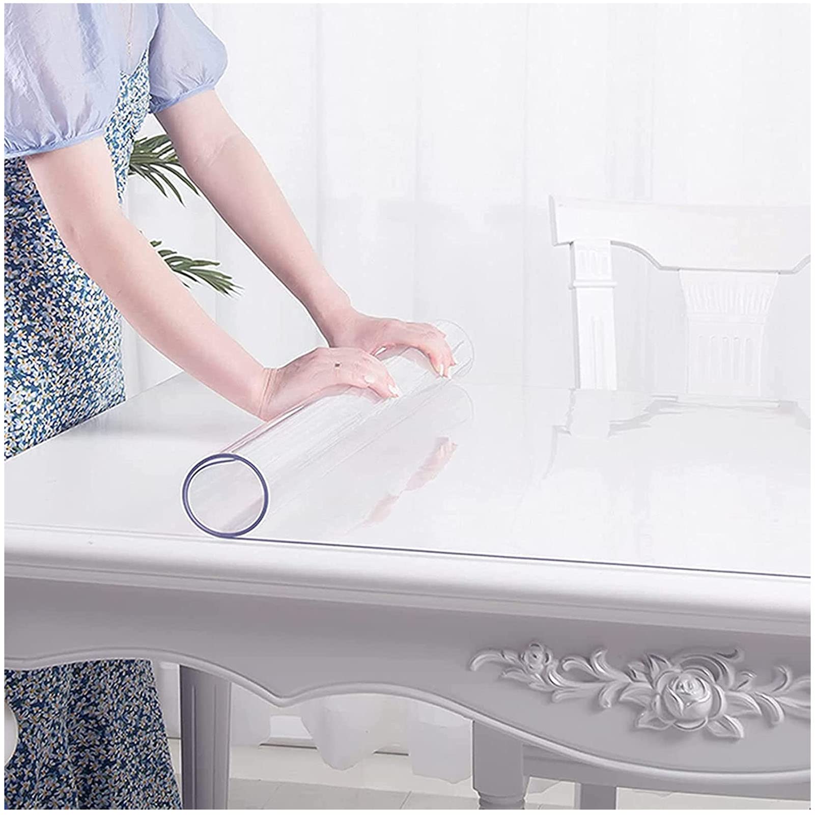 LAUMOE Transparent Table Cover Protector Clear Table Protector,Transparent Plastic Table Cloth Cover PVC Rectangular Thick 1.5mm Wipeable Heat Resistant Protective Pad Dining,135x300cm/53.1x118.1in
