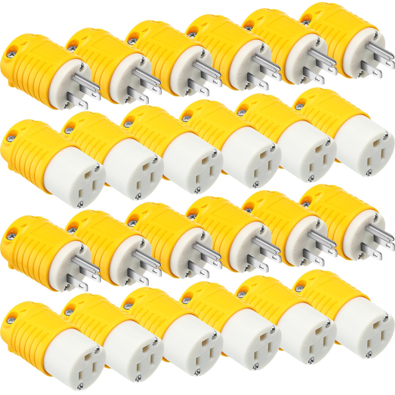 Sherr 16 Pcs Extension Cord Ends 15A 125V 2 Pole 3 Wire Heavy Duty Replacement Male Plug Female Connector Set 5-15P 5-15R Straight Blade Plug Grounding Type/ETL Listed (Male,Female)