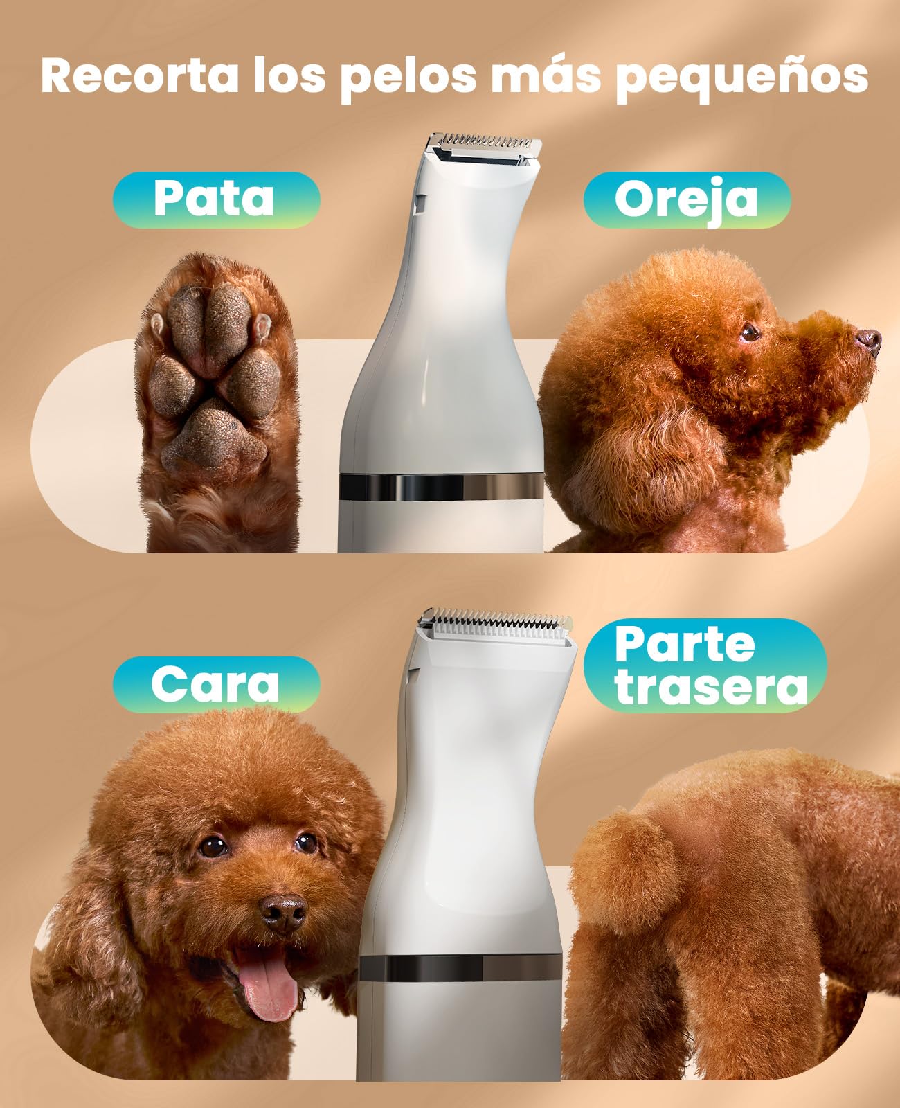 oneisall Cortapelos para perros bajo nivel de ruido para recortar el pelo de perro alrededor de las patas, los ojos, las orejas, la cara y el rump (Blanco)