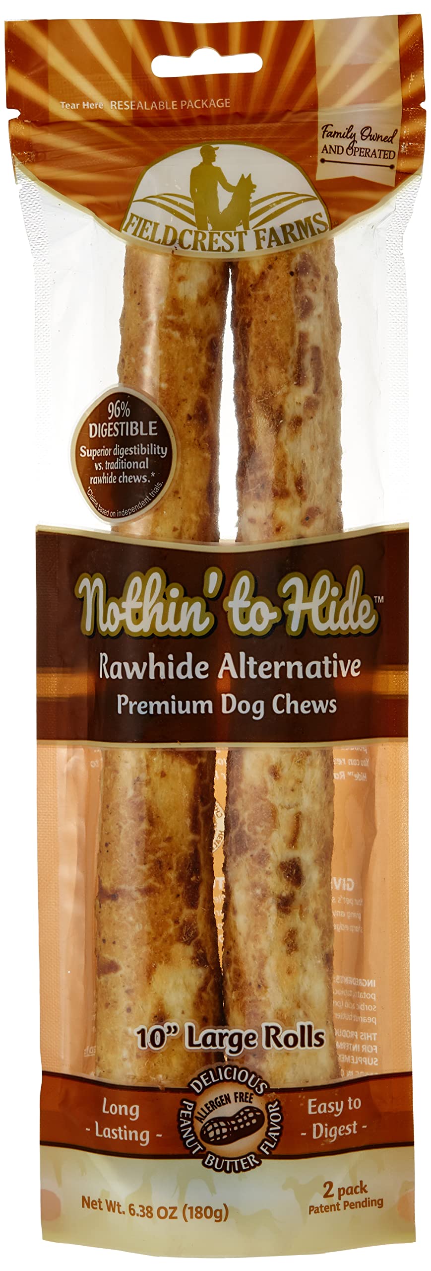 Fieldcrest Farms Nothin' to Hide 10" Large Roll Peanut Butter Flavored Dog Chew