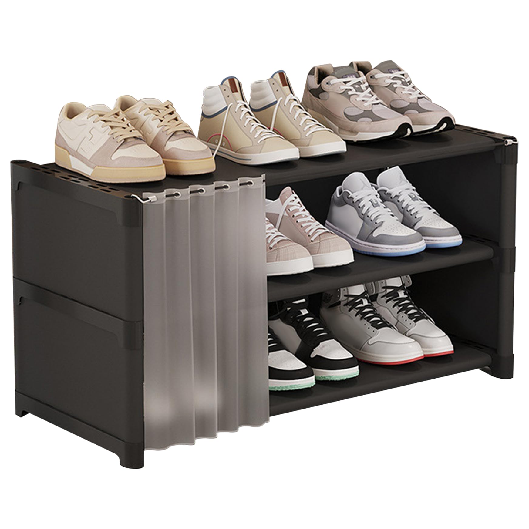 Hbbgdiy Shoe Rack Organizer 3 Layers Space Saving Shoe Shelf with Fabric Cover Holds 9 Pairs for Bedroom Closet Entryway Doorway Sturdy Storage Cabinet for Home