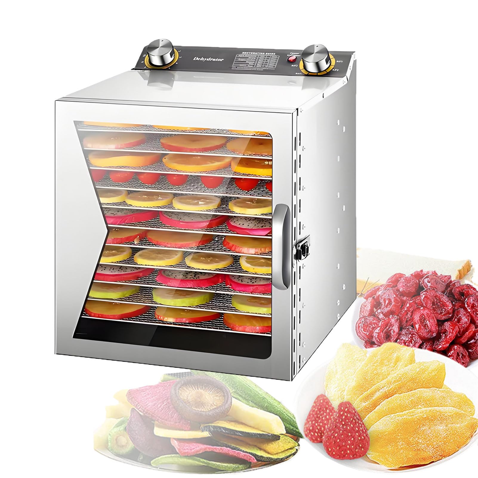 Máquina Deshidratadora y Secadora de Alimentos Liofilizadora Freeze Dryer con Temperatura 30-90℃ Temporizador 0-12h Dehydrator Food Secador para Cecina Frutas Verduras Hierbas 12-layer