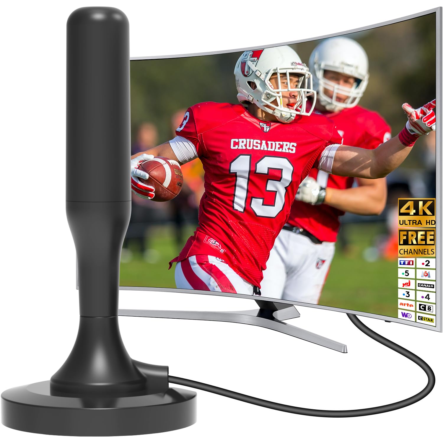 2026 améliorée Antenne TV intérieur puissante, Antenne TV Intérieur, Antennes TNT Intérieur pour Téléviseur Intelligent - Compatible DVB-T2, 4K 1080P pour Chaînes Locales Gratuites, 2.5m (Noir)