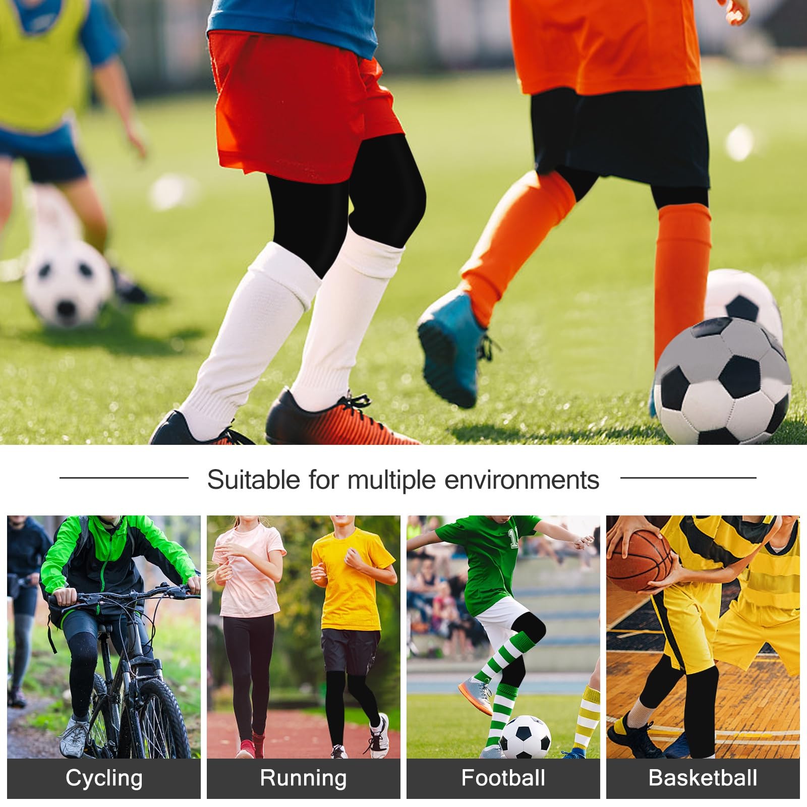 2 Pcs Jóvenes De La Base De La Base De Compresión De Niños Mechas Deportivas Junior Y Secas Rápidas Pierna fútbol Hockey Correr Medias Debajo De Pantalones