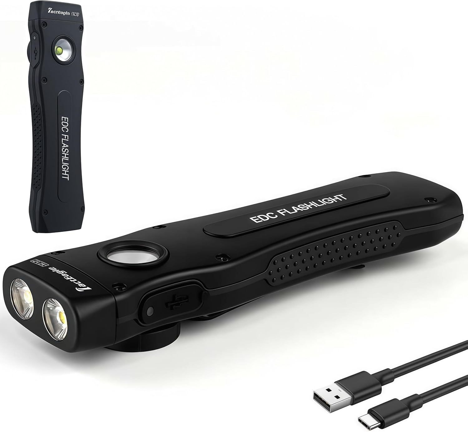 EDC Flashlight, Flat Flashlight with Magnetic 1100 Lumens, USB-C Rechargeable, IP54 Waterproof, Hands-Free for Working, Mechanic, Emergency, Repair, Black