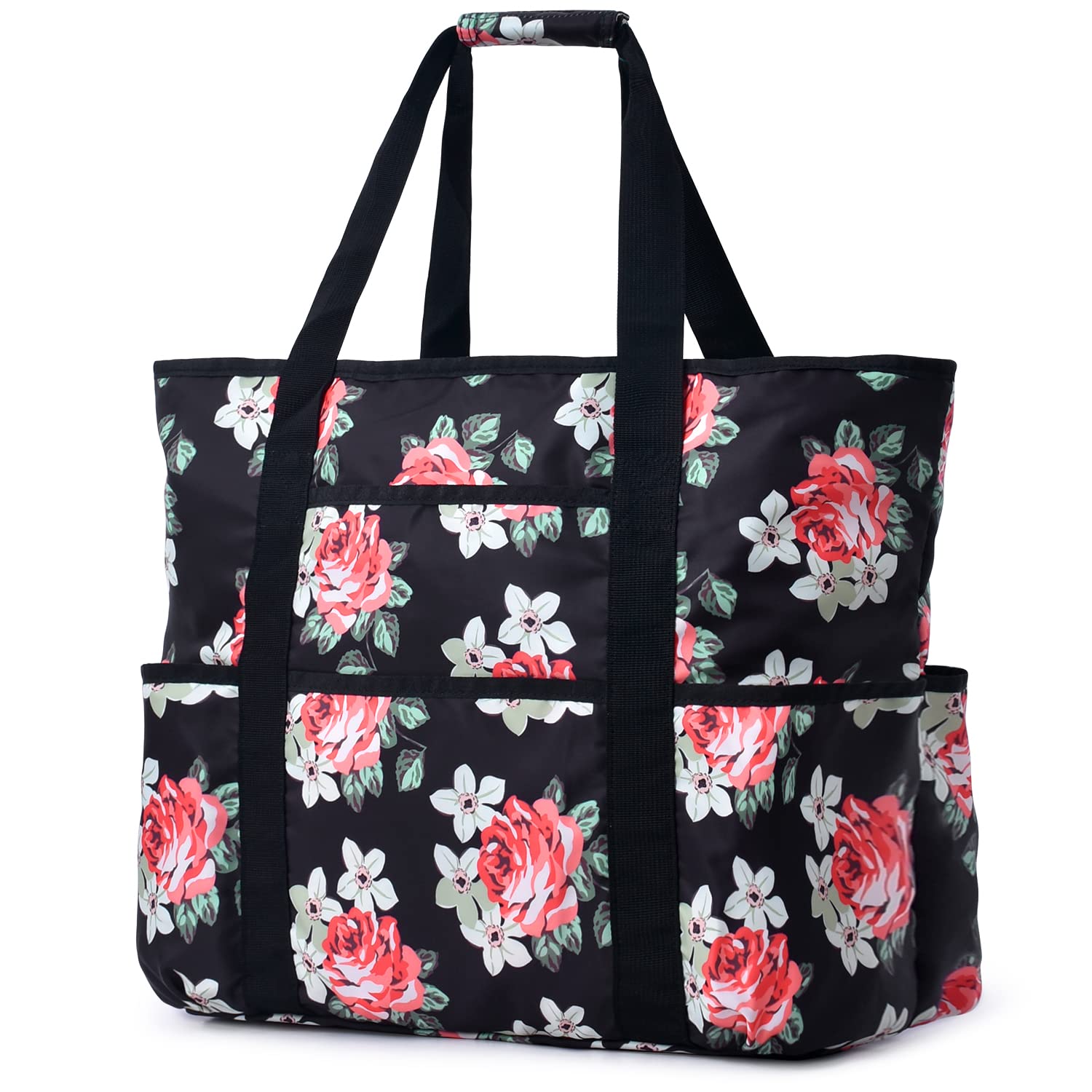 Becokan Beach Bags for Women Large Beach Tote Bag with Zipper Pockets Beach Bag Waterproof Sandproof Travel Nurse Tote Bag