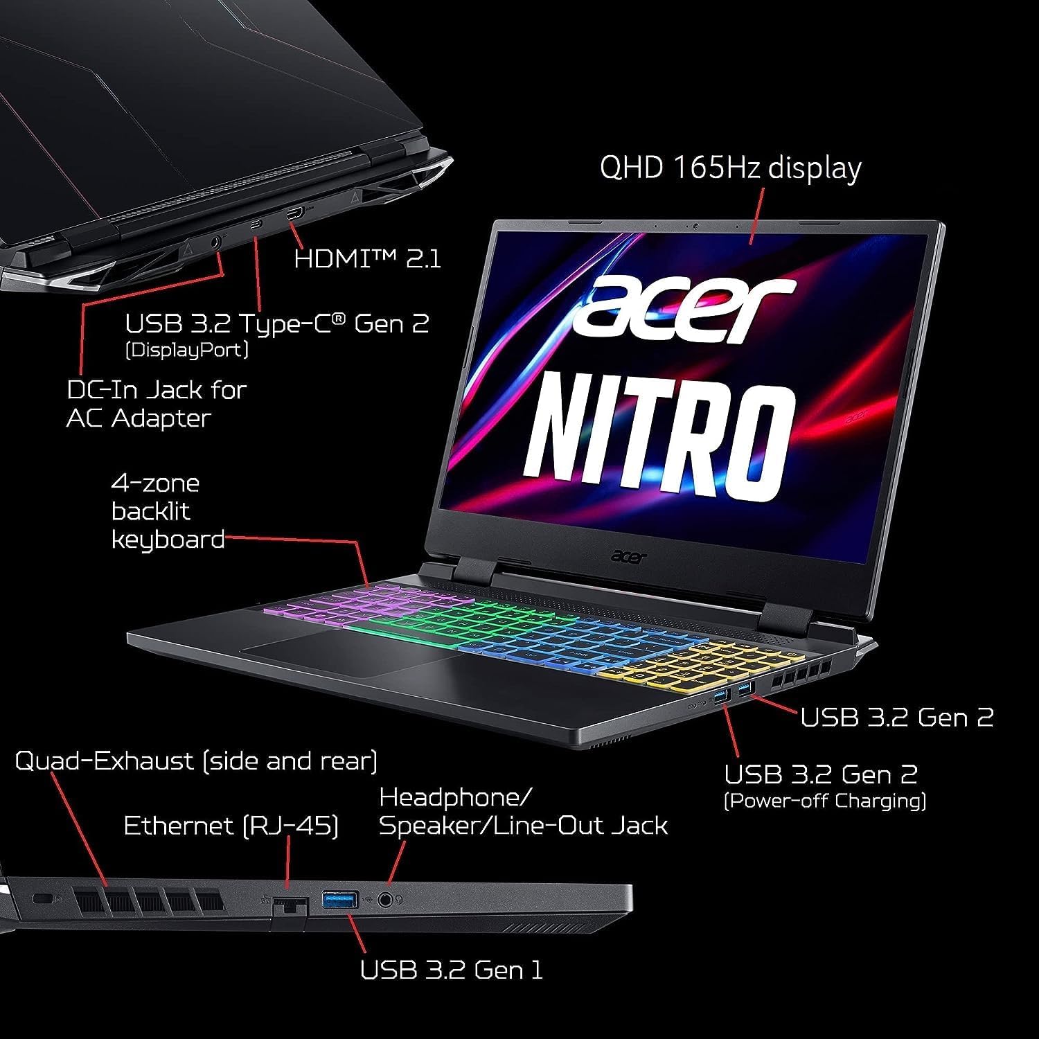 acer 2023 Nitro 5 Gaming Laptop, 15.6" 165 Hz IPS Display, AMD Ryzen 7 6800H (8 core), NVIDIA GeForce RTX 3070 Ti, 16GB DDR5 RAM, 1TB SSD, Wi-Fi 6E, Backlit Keyboard, Windows 11 Home