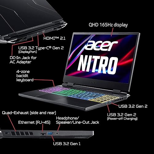 Miniatura 4 de acer Portátil para juegos Nitro 5 2023, pantalla IPS de 15.6 pulgadas y 165 Hz, AMD Ryzen 7 6800H (8 núcleos), NVIDIA GeForce RTX 3070 Ti, 16 GB