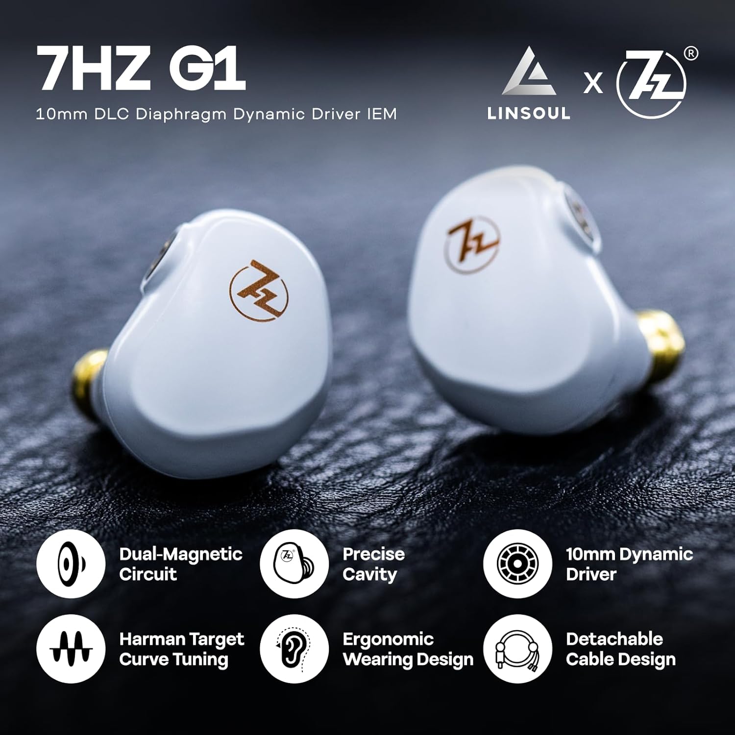 Linsoul 7HZ G1 in-Ear Monitor, 10mm DLC Diaphragm Dynamic Driver IEM Earphone, Wired Gaming Earbuds with Detachable OFC Silver-Plated Cable for Musician Audiophile (Type C with Mic, White)