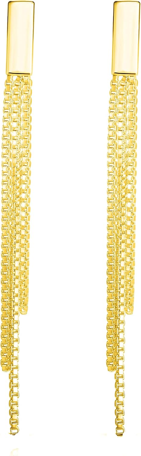 Savlano 925 Sterling Silver Tassel Box Chain Drop Earrings-18K Gold Plated 3-Strand Linear Drop Stud Earrings for Women Comes with Gift Box-Made in Italy - Image 3