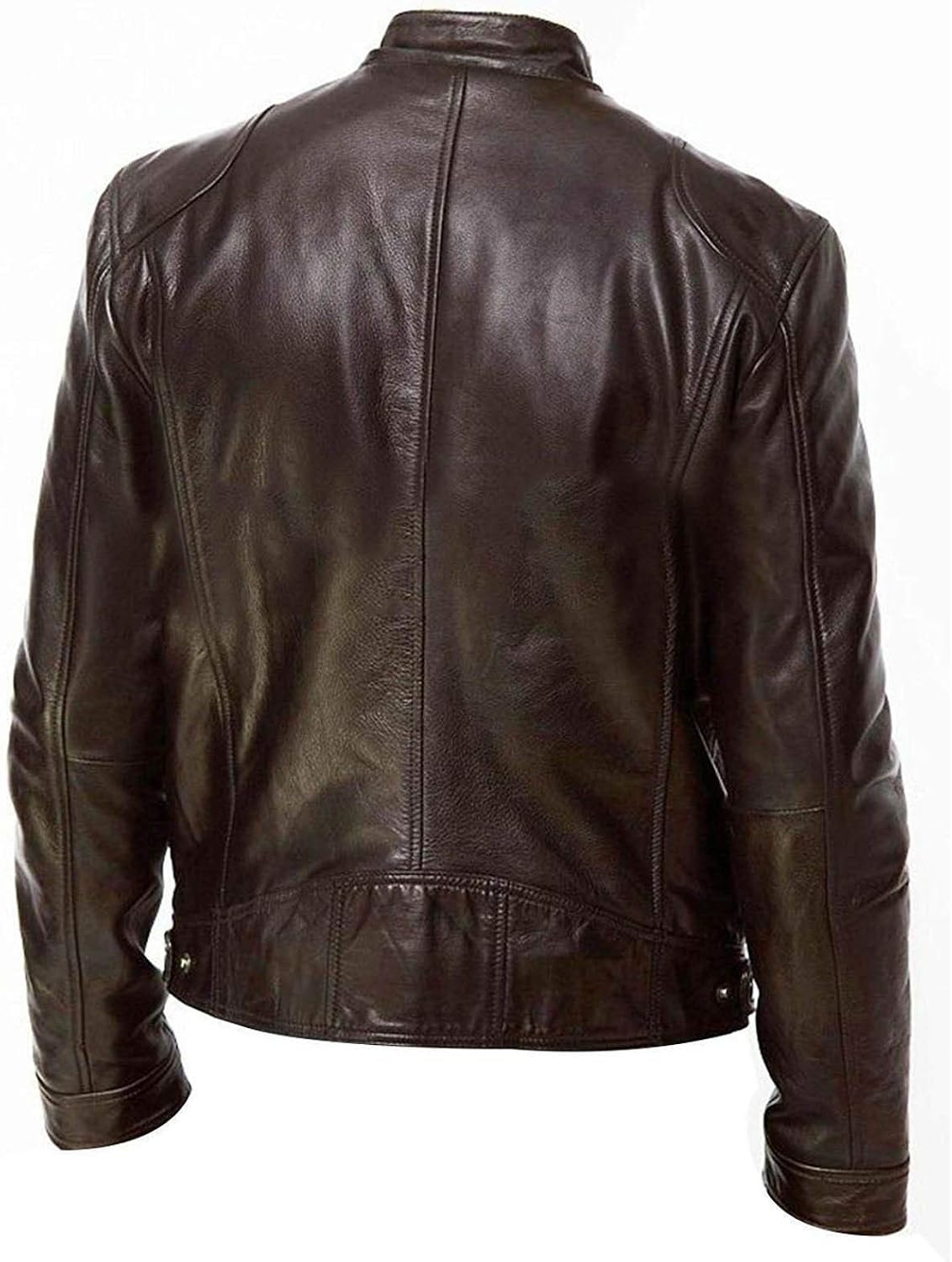 XUNRYAN Men's Stand Collar PU-Leather Jacket Motorcycle Lightweight Faux-Leather Outerwear Cropped Short Coat Winter Clothes