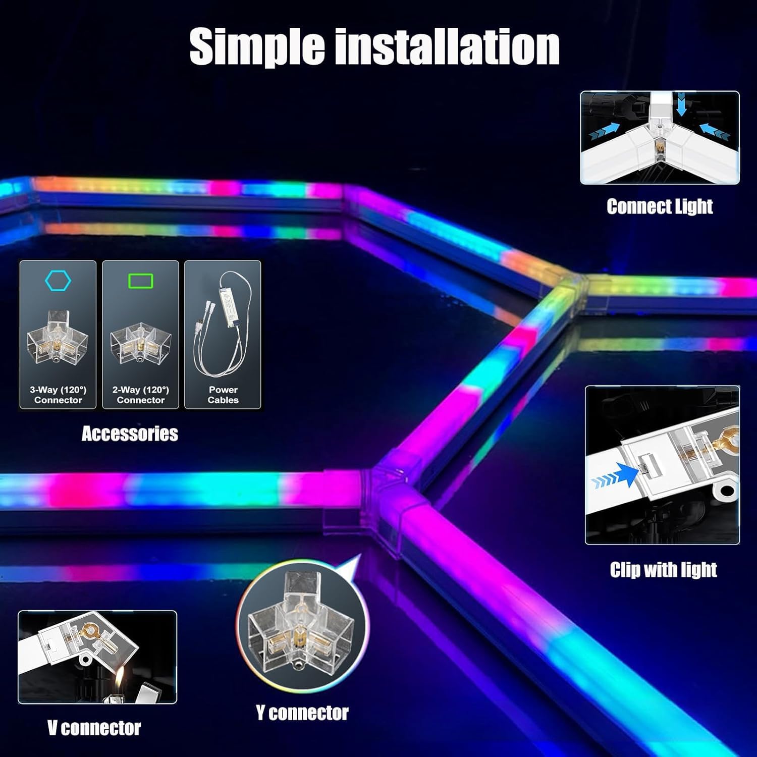 25Pack RGB 5 Hexagon LED Garage Wall Lights RGB 358 Kinds of Changes Dimmable Speed-Adjustable DIY Color-Changing Lights — view 8