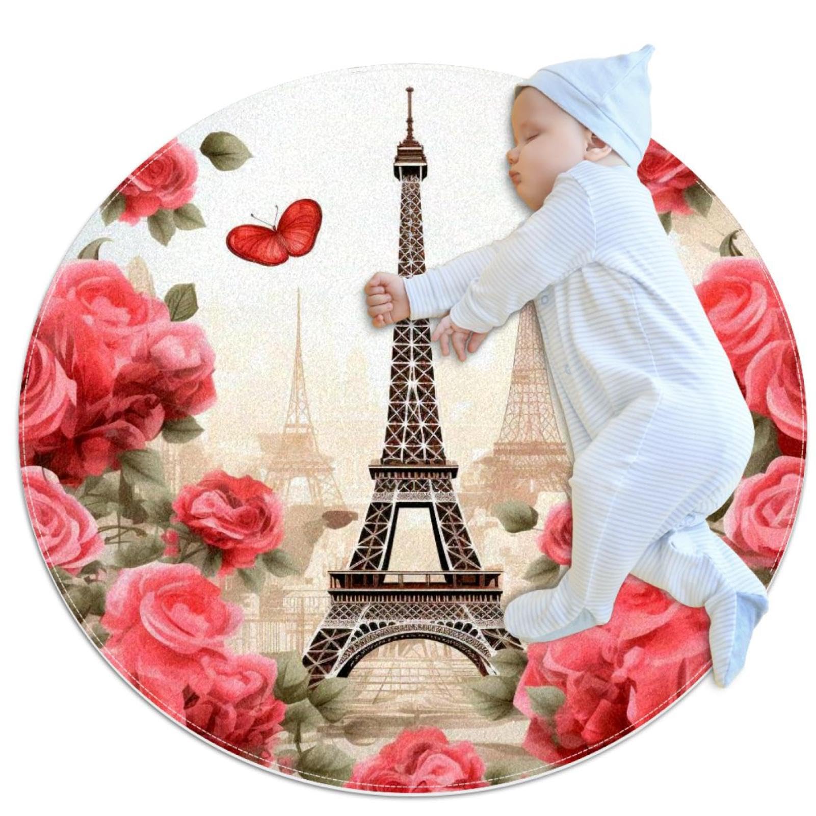 Tapis de sol rose tour Eiffel pour chambre d'enfant et ambiance canapé