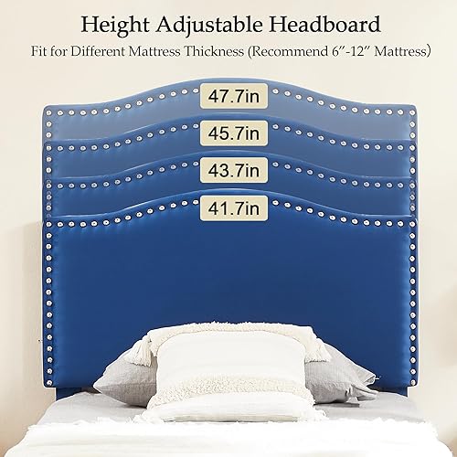 Miniatura 5 de VECELO Base de cama tamaño individual, base de cama de plataforma con cabecera tapizada de altura ajustable, marco resistente y fuerte soporte de