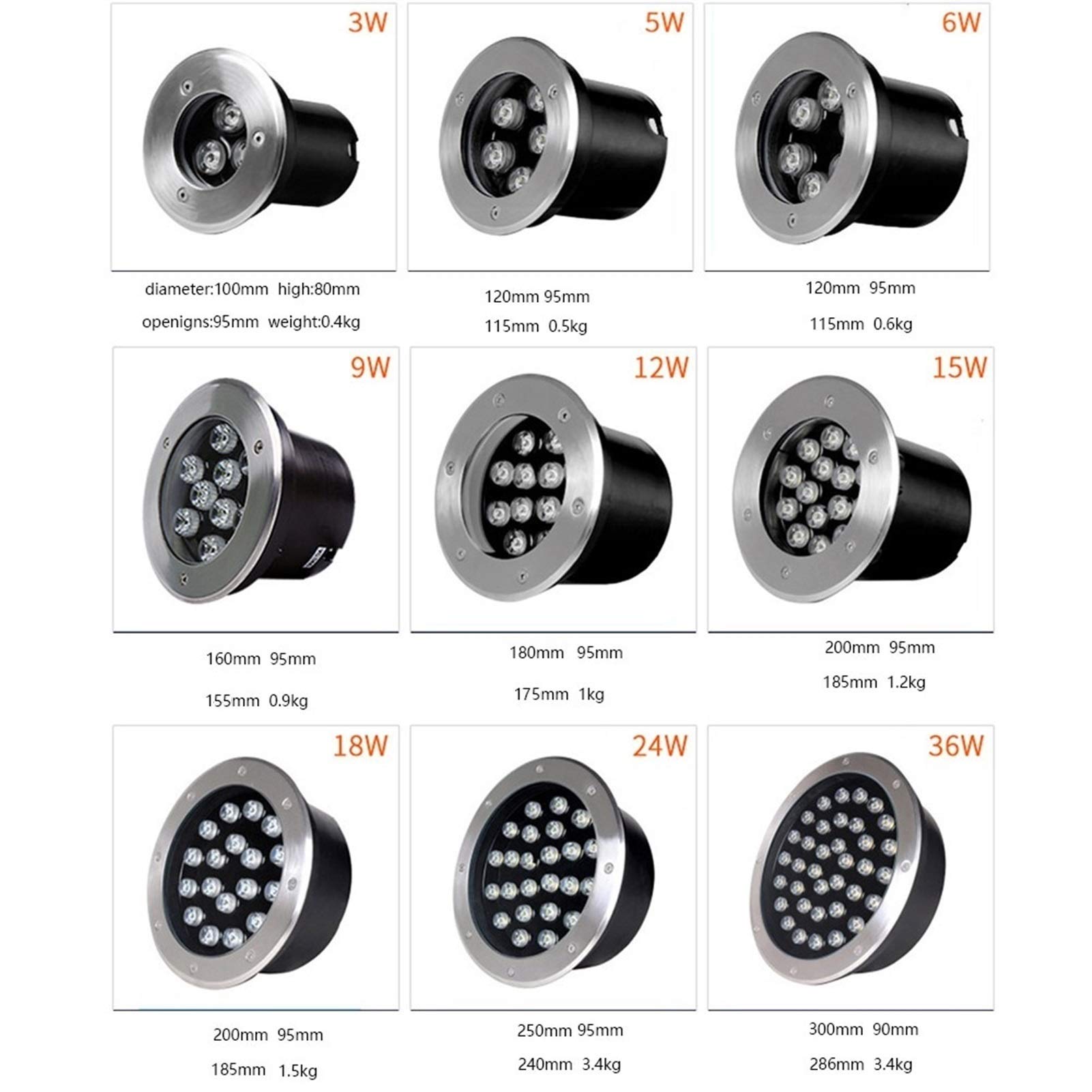 Luces subterráneas para cubierta, iluminación Exterior para paisajes, jardines, parques, césped, árboles, 8 niveles de potencia (24 V, RGB, 24 W)