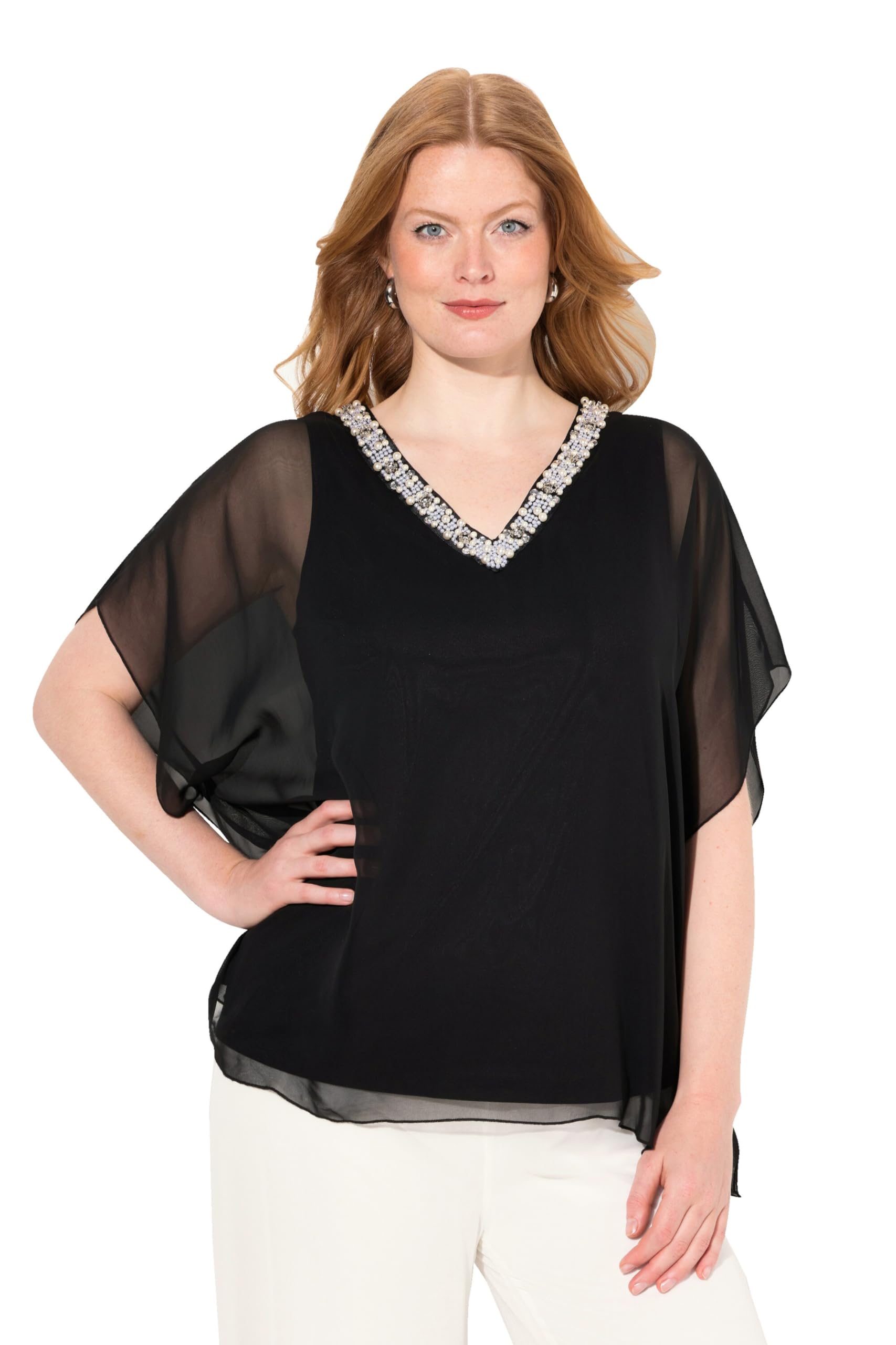 Ulla Popken Damen Chiffonbluse mit Beschmückung Bluse