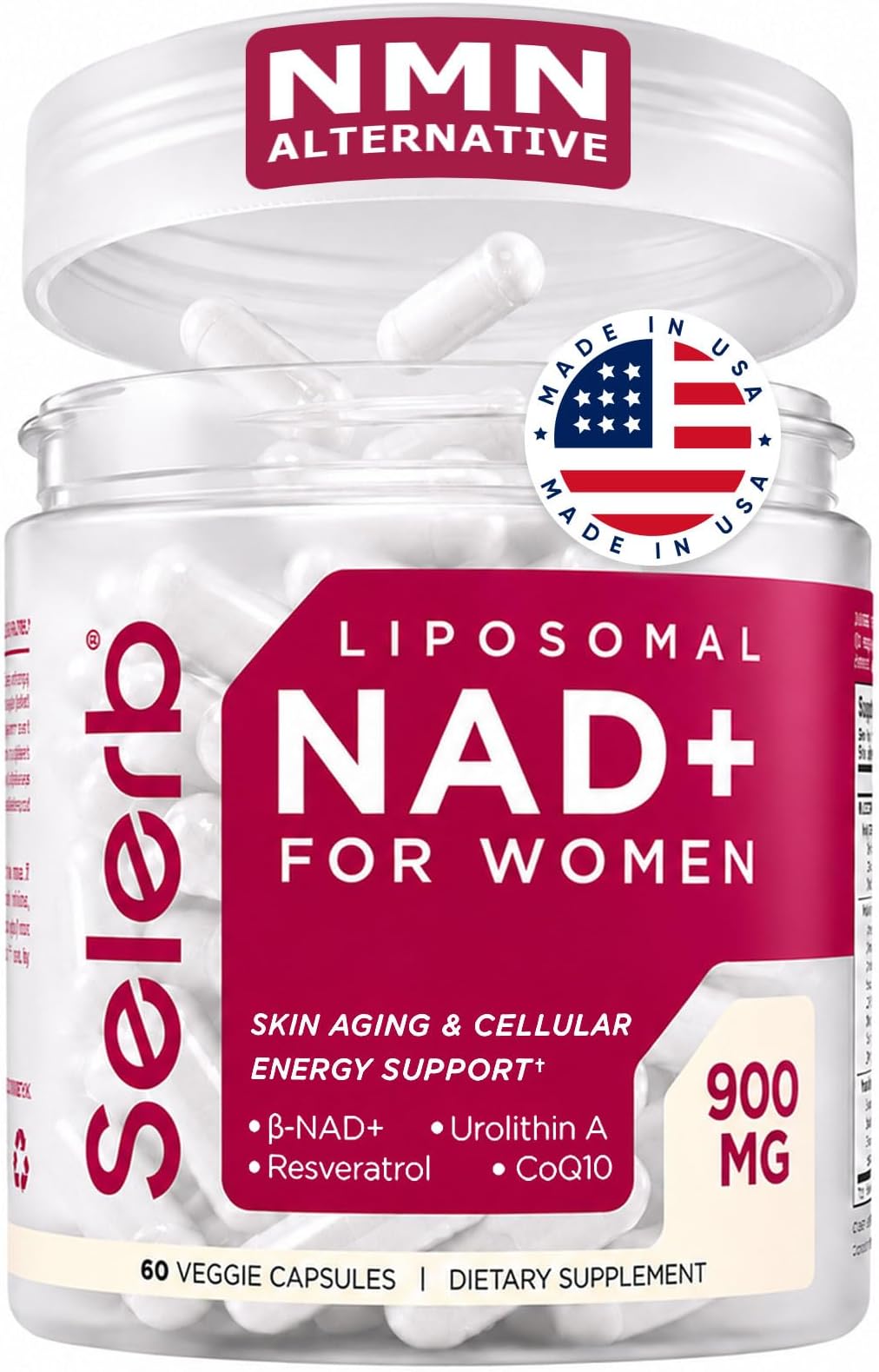 Nad+ Supplement For Women Nmn Alternative Liposomal - Nicotinamide Riboside, Trans-Resveratrol, Coq10, D-Ribose - Supports Cell Renewal, Energy & Skin Health - 60 Capsules