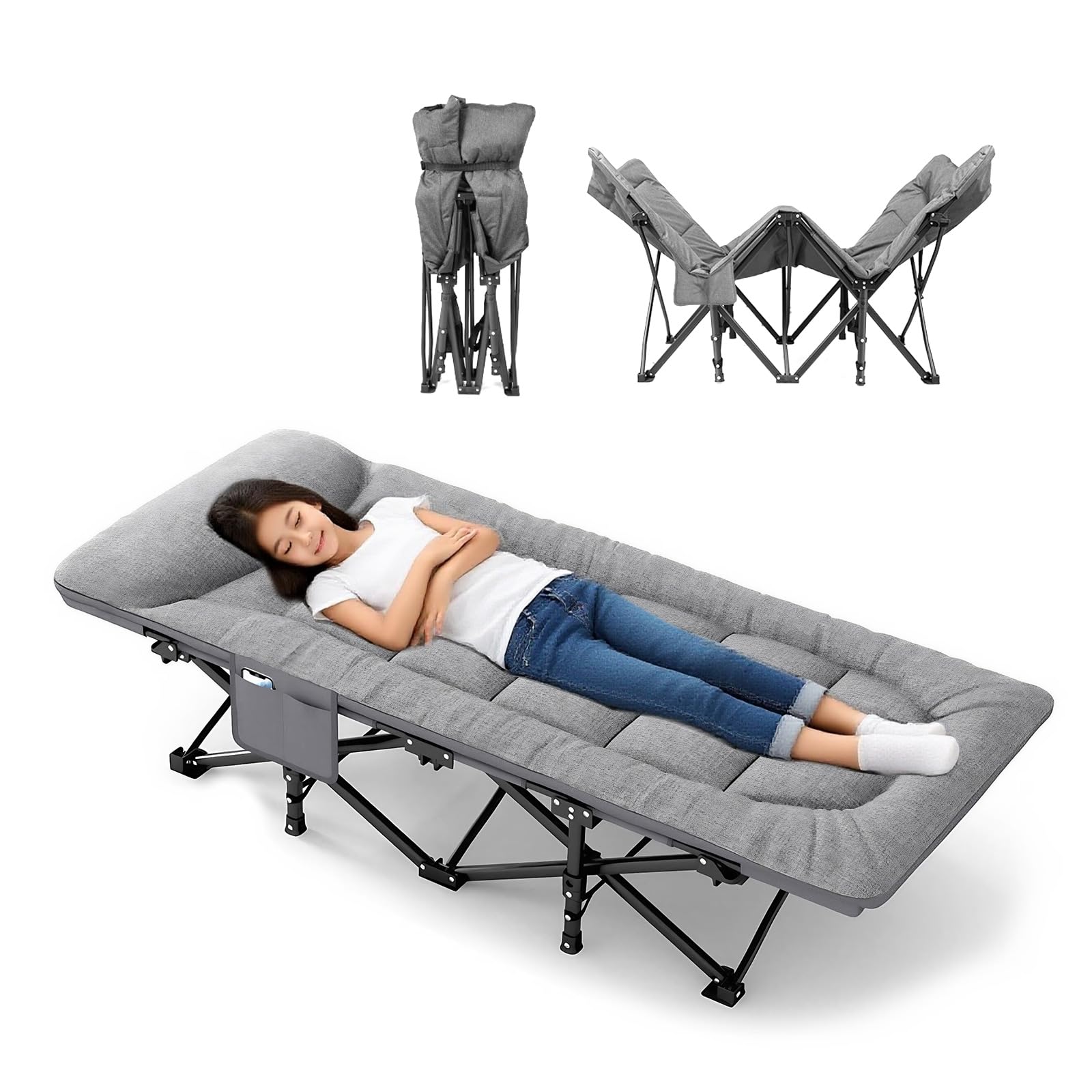 02 折りたたみベッドアウトドアベッド持ち運び可能枕内蔵キャンプ