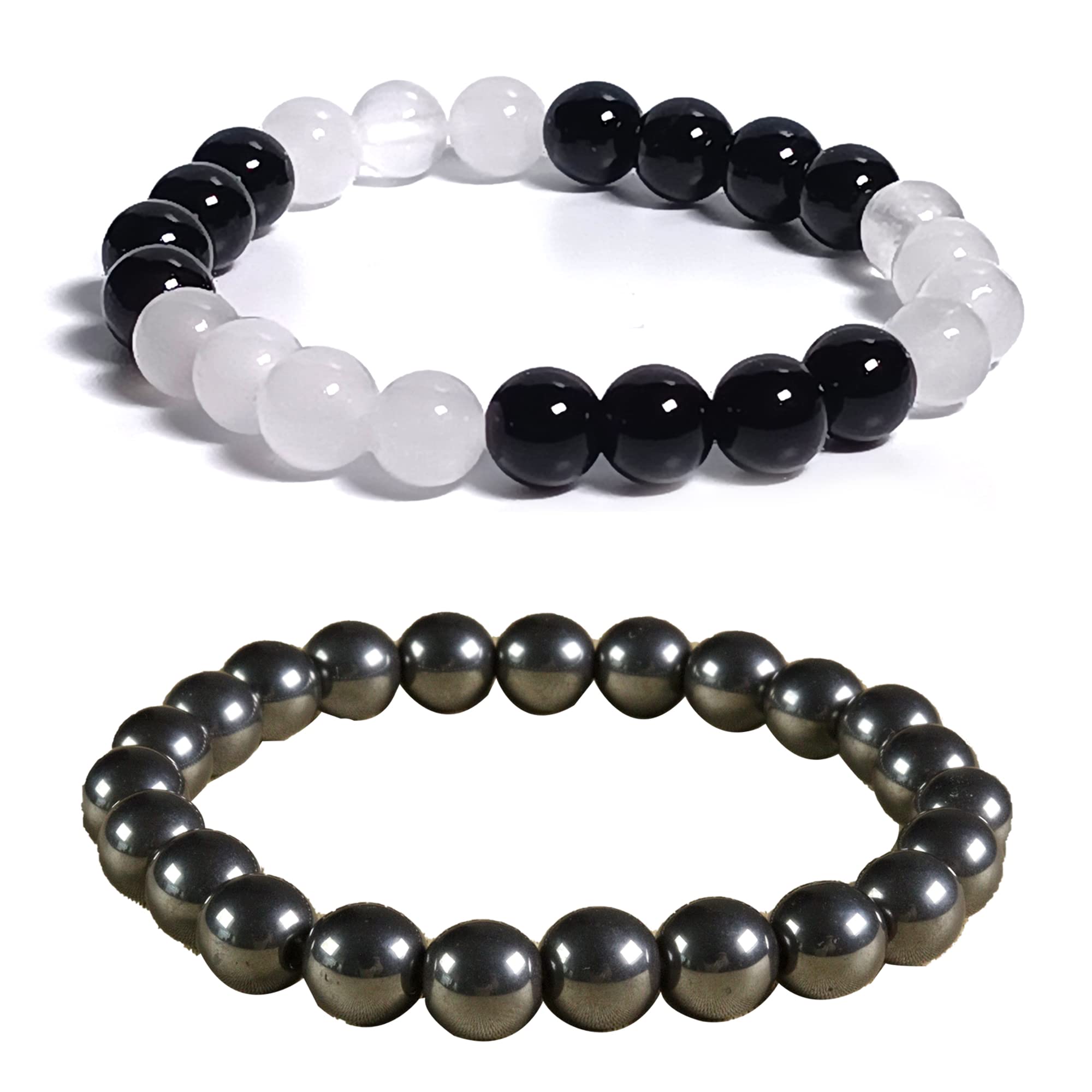 MODERN CULTURE JEWELLERY Natural Round Shape 8.5 mm White Crystal & Black Onyx Gemstone Beads Bracelet For Men & Women | Unisex Adjustable Bracelet Combo Pack of 2 (B0BXGW5T95) Amazon Price History, Amazon Price Tracker