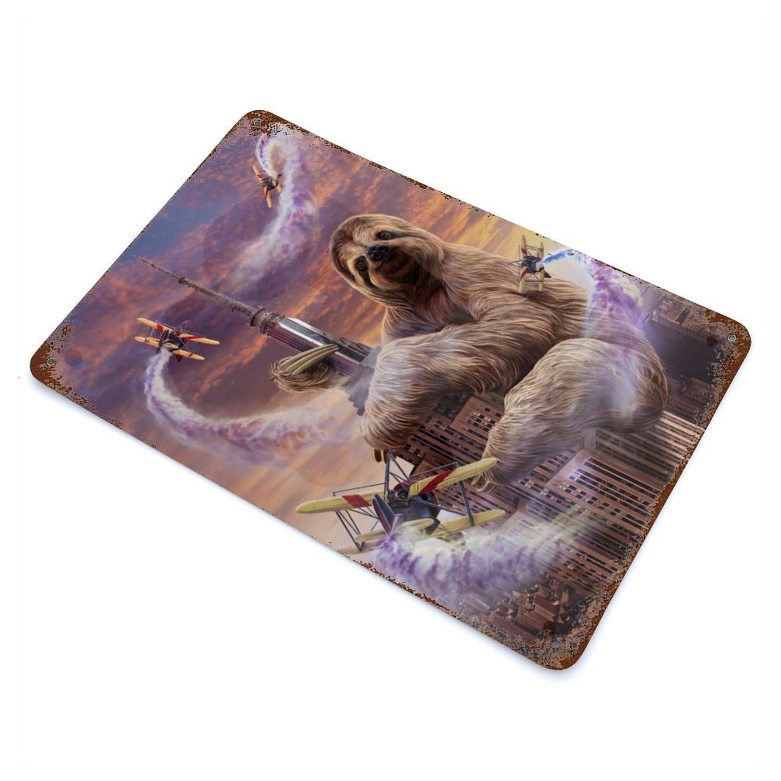 Aged Metal Wall Plaque with Monster King Sloth Design 11.8"x7.9", for Farmhouse, Kitchen And Entryway Decor, Old School Wall Decor