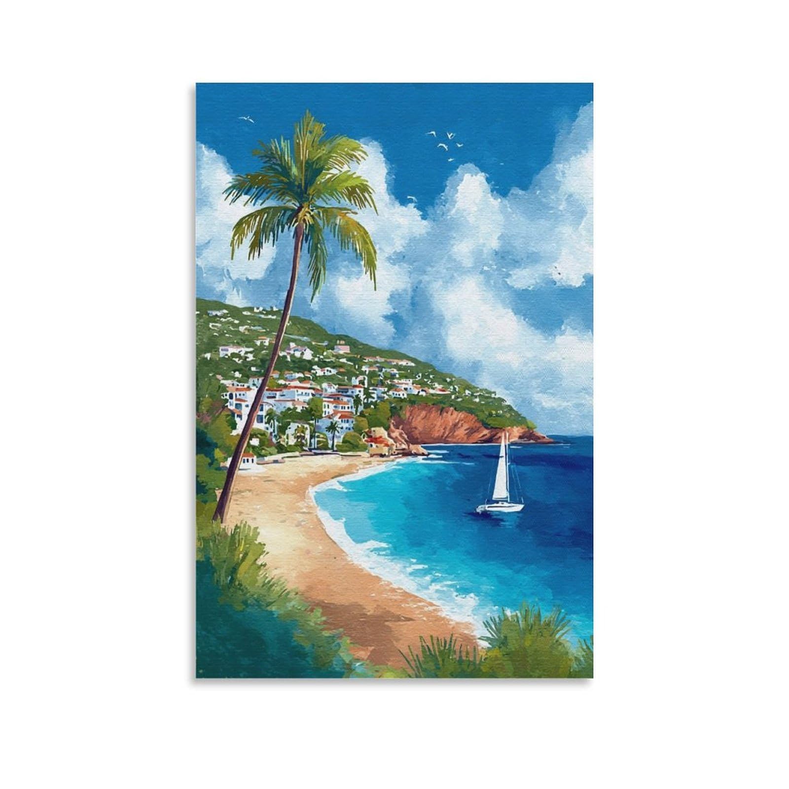 Newport Beach Poster 20x30inch(50x75cm) Vintage Watercolor Canvas Art