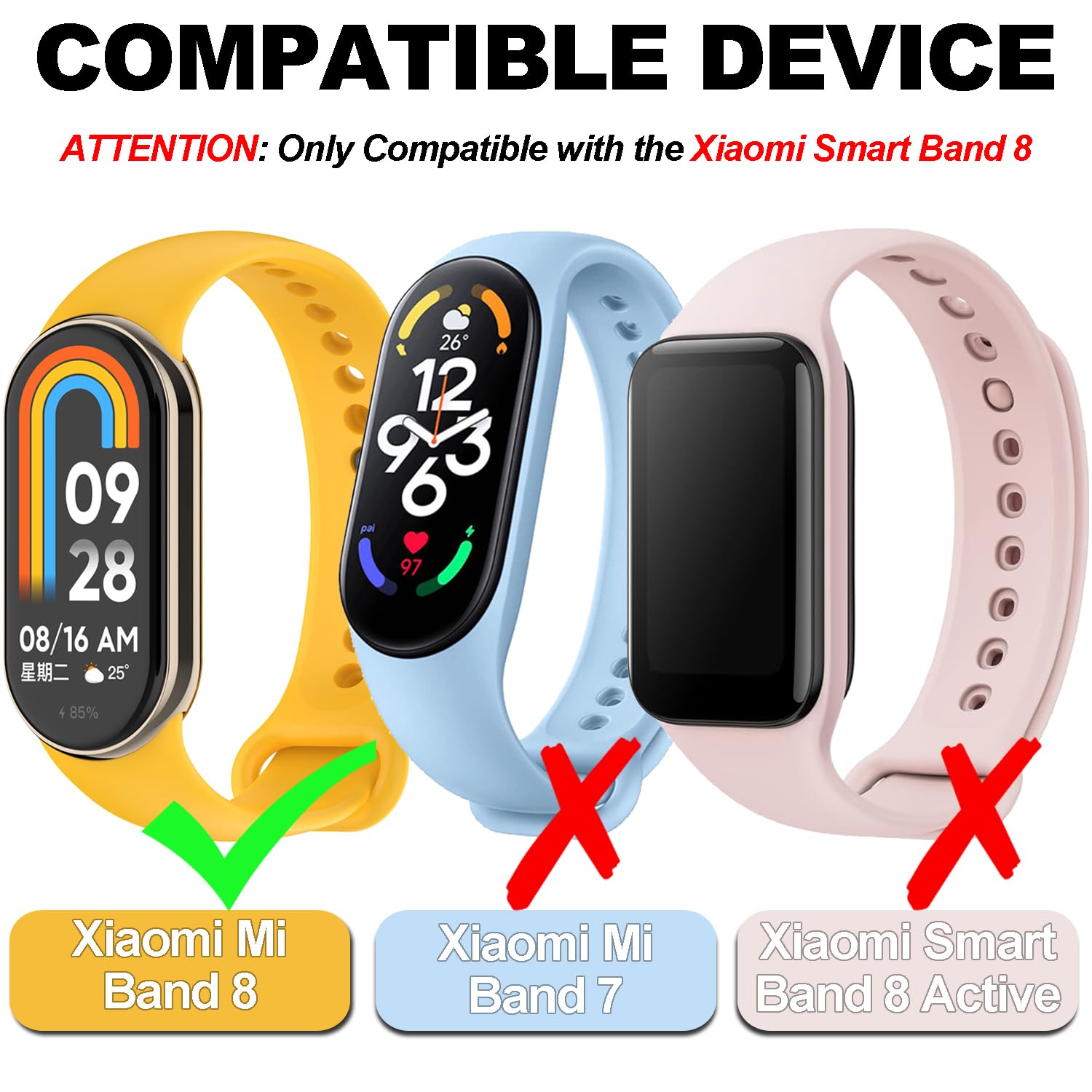 BABEJIA 3 Pack Replacement Bands Compatible with Xiaomi Smart Band 10/9/8, Soft Sporty Straps, with Metal Connector - Image 2