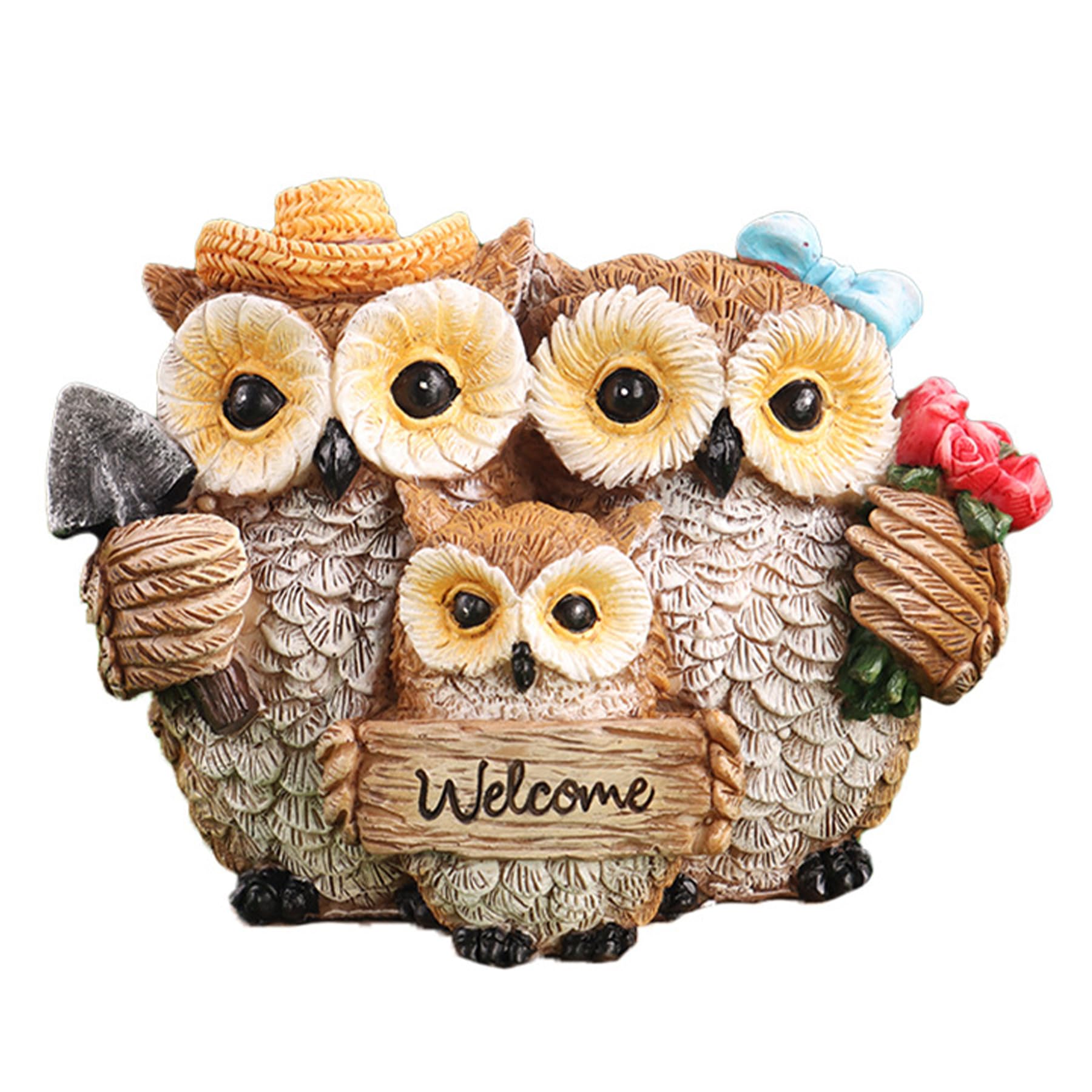 Wasise Owl Garden Ornaments - Owl Garden Ornament, Resin Owls Figure with Welcome Sign, Whimsical Decor for Garden, for Lovers, Cute Owls Decoration for Living Room Courtyard Bookshelf