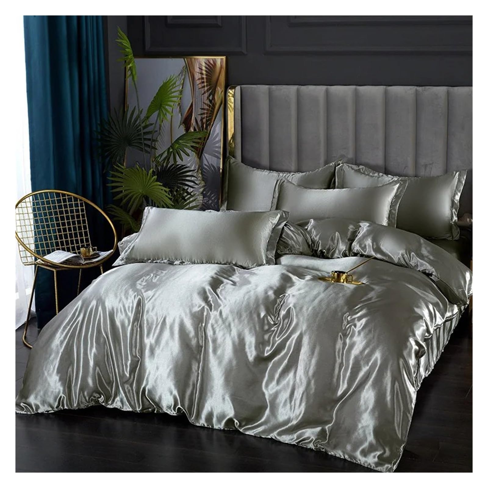 Sbcgfy C Silk Bedding Set With Duvet Over Bed Sheet Pillowcase Luxury Satin Solid Olor,Otton Duvet, 220 X 240 M 4 Pcs, Zq-11042,-220 X 240 M 4 Pcs