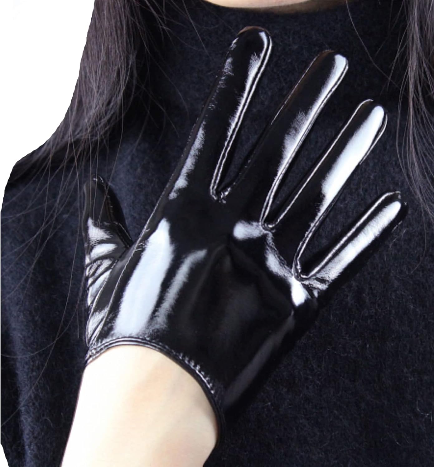 DooWay Short Leather Gloves Women Palm Length 16cm Shiny Faux Patent PU Dress Party Gloves