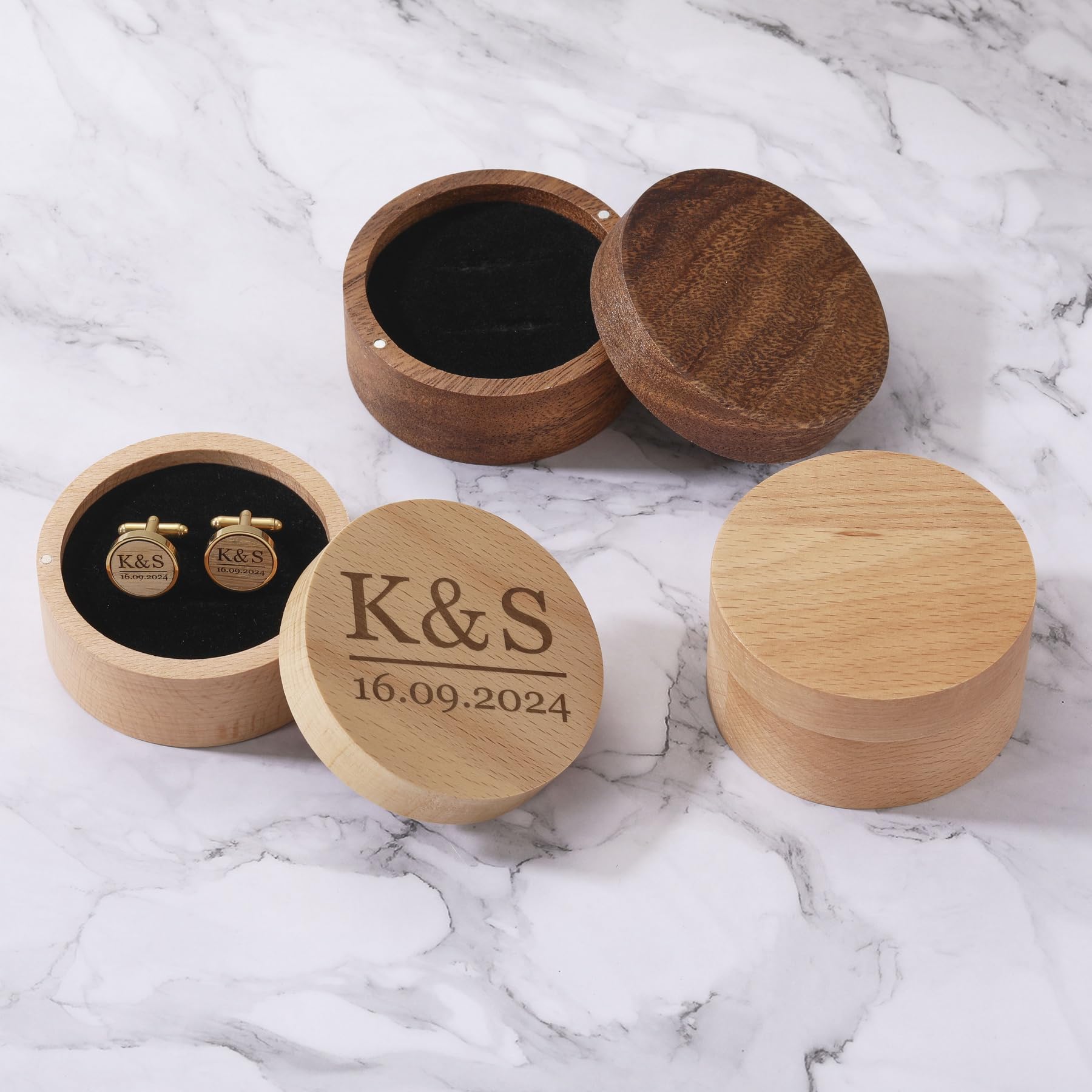 MeMeDIY Personalisierte Manschettenknöpfe Herren Aus Holz Personalisierte Hemd Manschettenknöpfe Aus Eichen Walnuss oder Kirschholz Gepaart Mit der Dazugehörigen Geschnitzten Geschenkbox Aus Holz