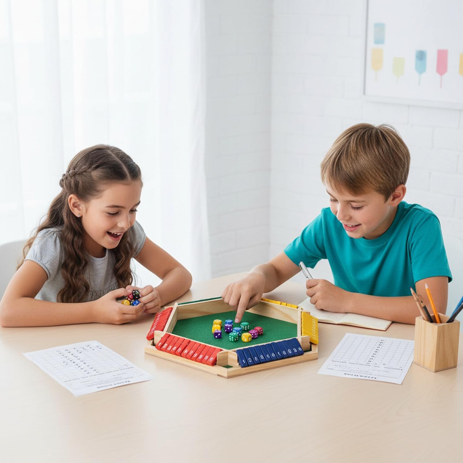 Gra Shut The Box 6 graczy, drewniana matematyka tradycyjna Pub planszowa gra w kości edukacyjna rodzina dla dzieci dorośli-Multicolor-2PCS