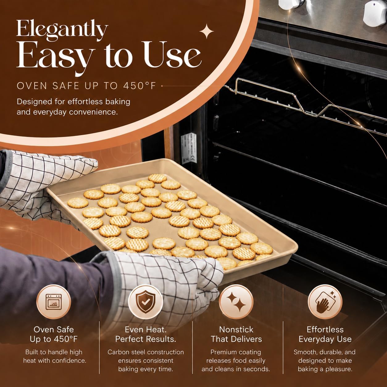 Nonstick Bakeware Set 8 Piece - Stackable Baking Pan Set, Oven safe 450°F, Carbon Steel Baking Set with Muffin, Loaf, Cookie Sheets & Roaster, Easy Storage, BPA-Free (Beige)