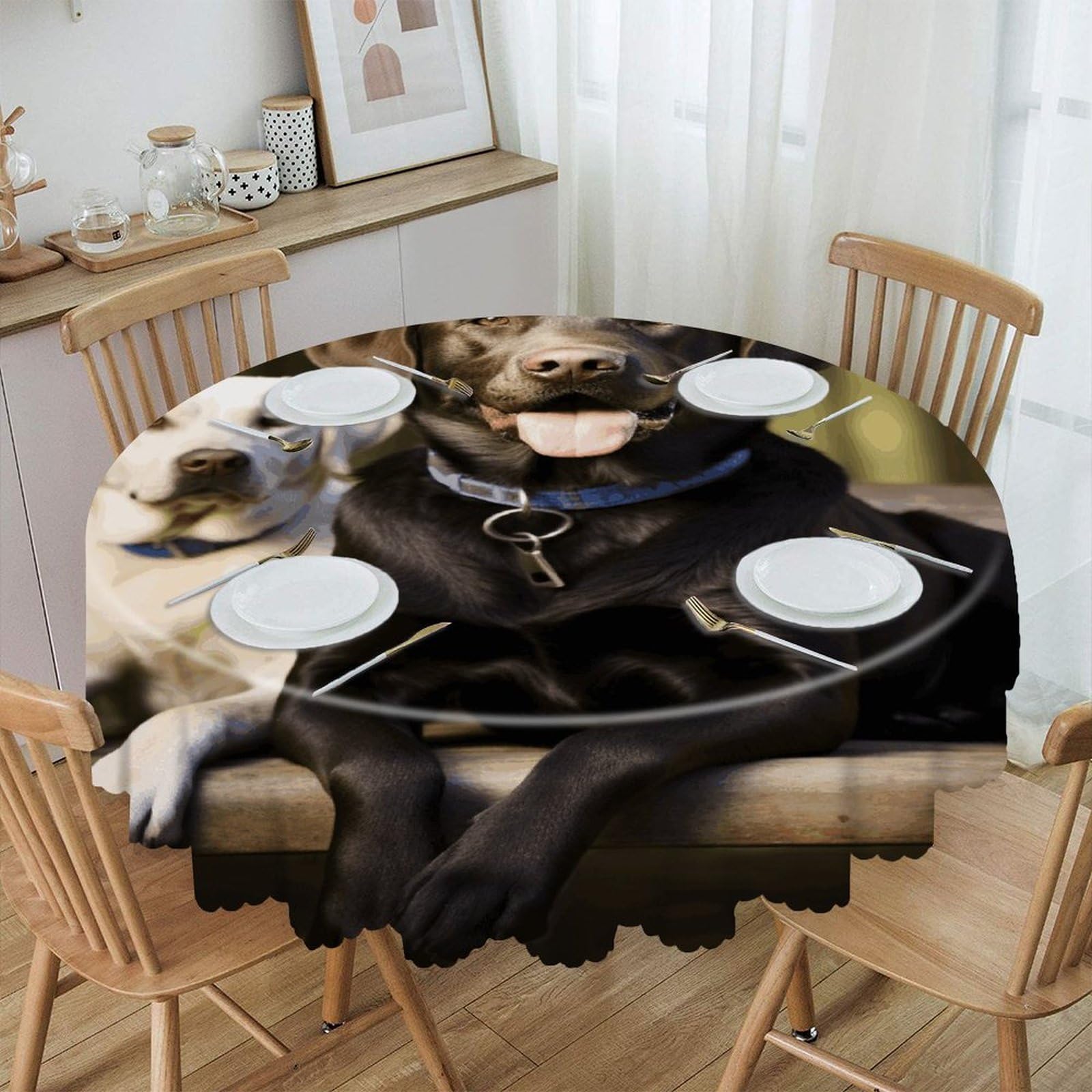 JTREHY Labrador Round Tablecloth 60 Inch Water Resistant Spill Proof Washable Polyester Table Cloth Wipeable Washable Table Cover for Buffet Tables Holiday Party Dinner